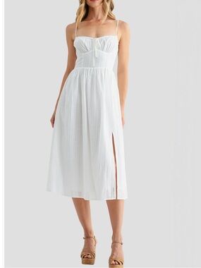 All in favor Corset Midi Sundress White Eyelet Midi Dress with Spaghetti Strap S